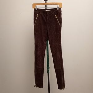 J BRAND Brown Lambskin Suede Pants w/Gold Zippers